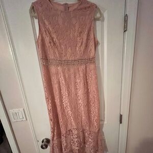 Pink High Low High Neck Dress